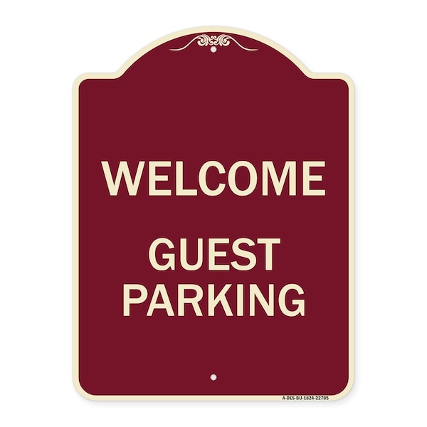 Designer Series Welcome Guest Parking, Burgundy Heavy-Gauge Aluminum Sign, 24" x 18", BU-1824-22705